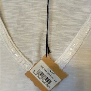 Marisima White V-Neck Sleep Top with Sequin Trim